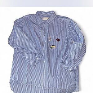 Zara Kids Blue Striped Shirt with Fun Patches